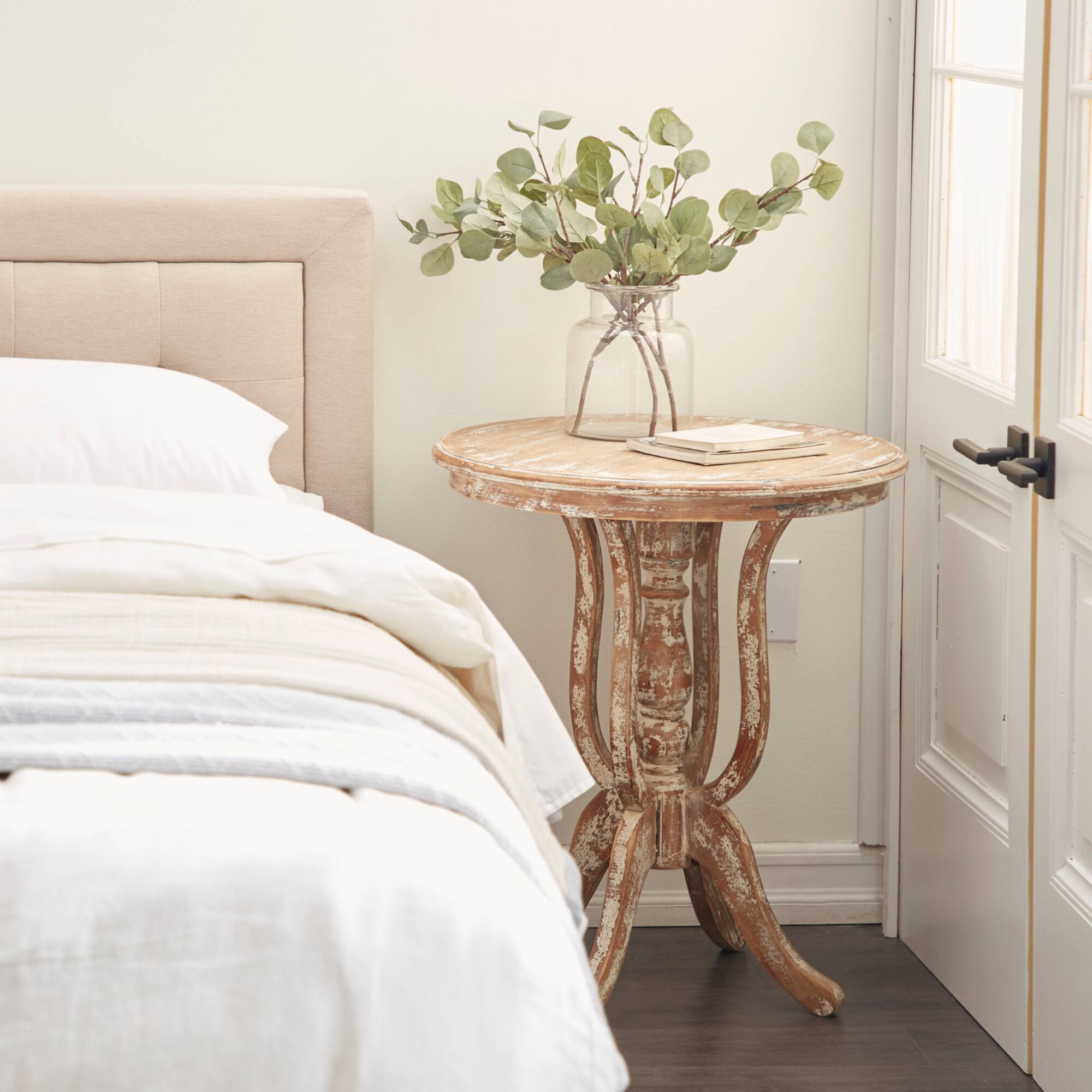 24" Brown Chinese Fir Farmhouse Accent Table
